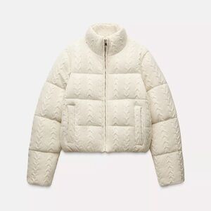 Zara Women's Ivory Puffer Jacket - Knit Puffer Anorak